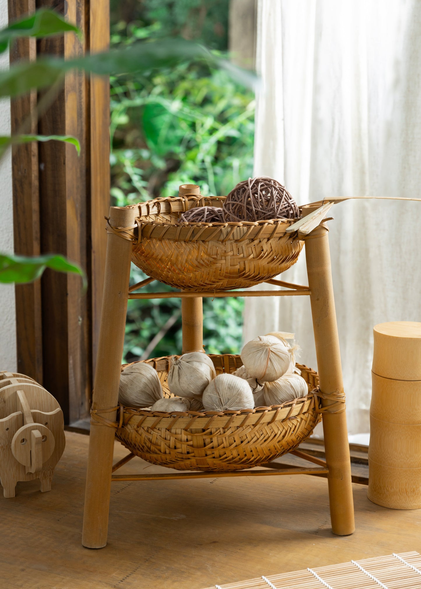 Bamboo Tiered Basket Stand.