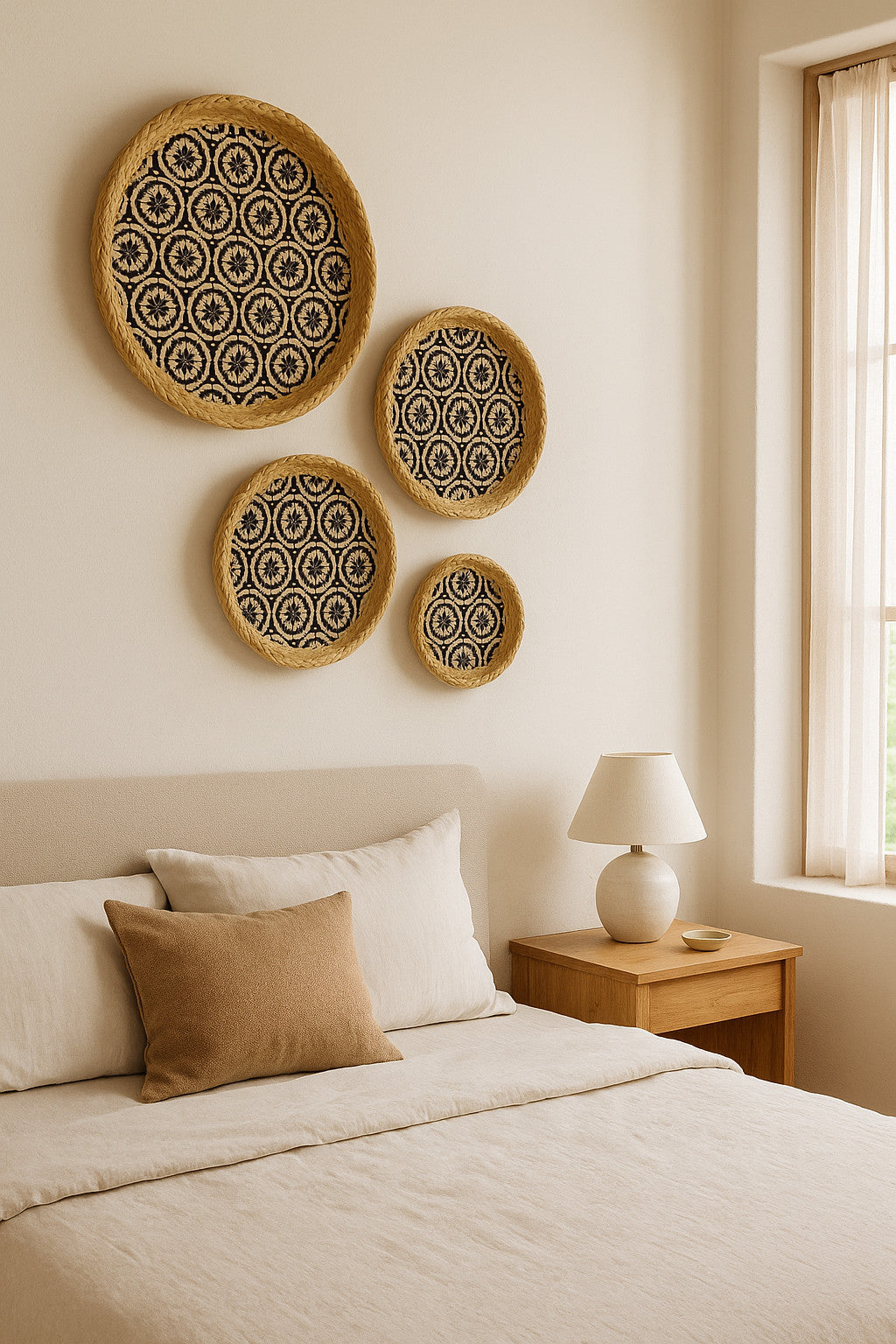 Set of 4 Decorative Rattan Trays