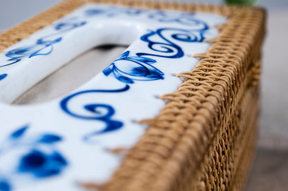 Rattan Tissue Box with Porcelain Lid