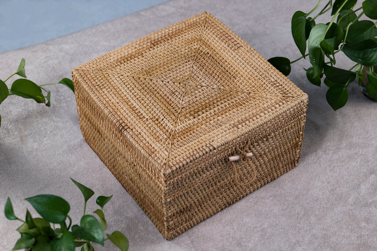 Square Rattan Storage Box with Lid