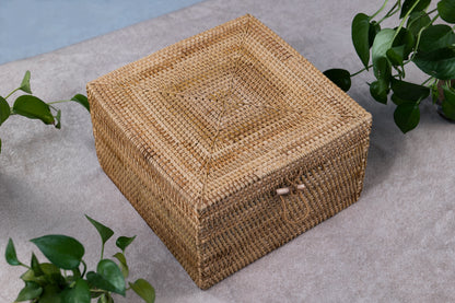 Square Rattan Storage Box with Lid