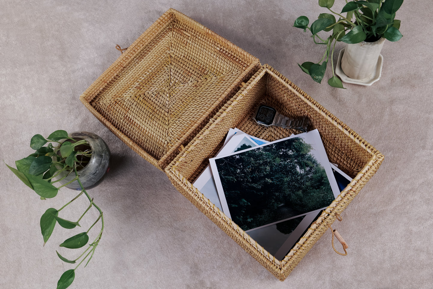 Square Rattan Storage Box with Lid