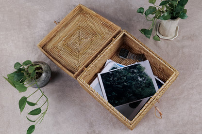 Square Rattan Storage Box with Lid
