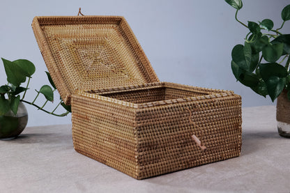 Square Rattan Storage Box with Lid