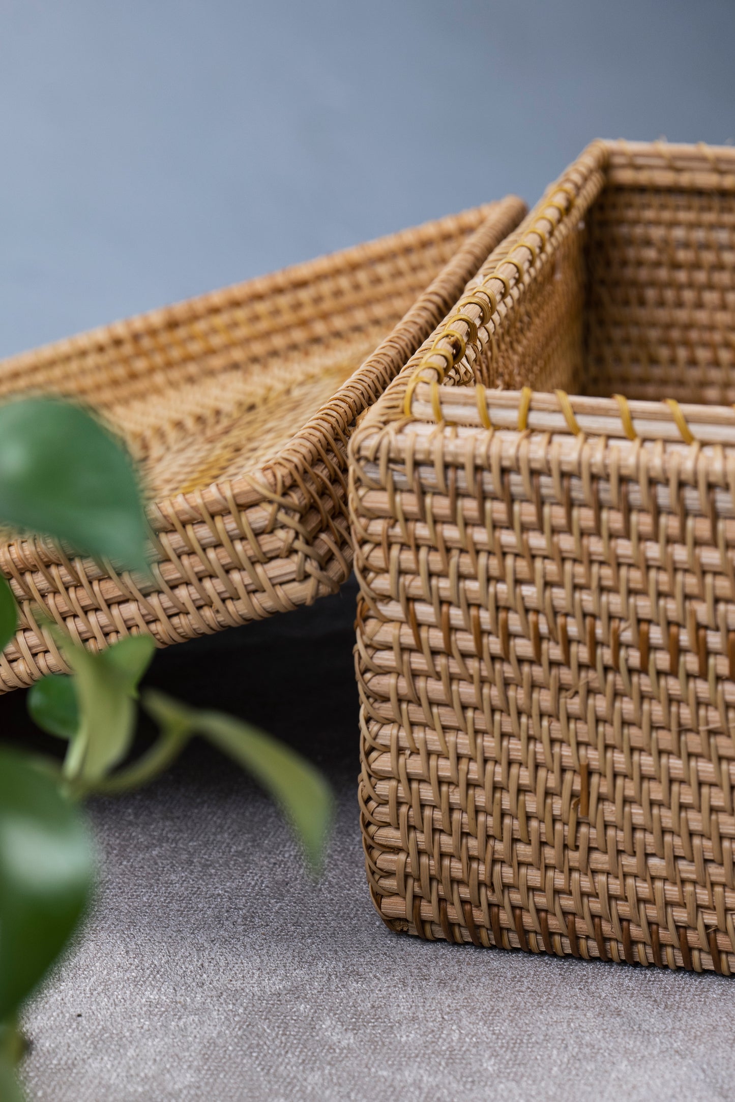 Square Rattan Storage Box with Lid