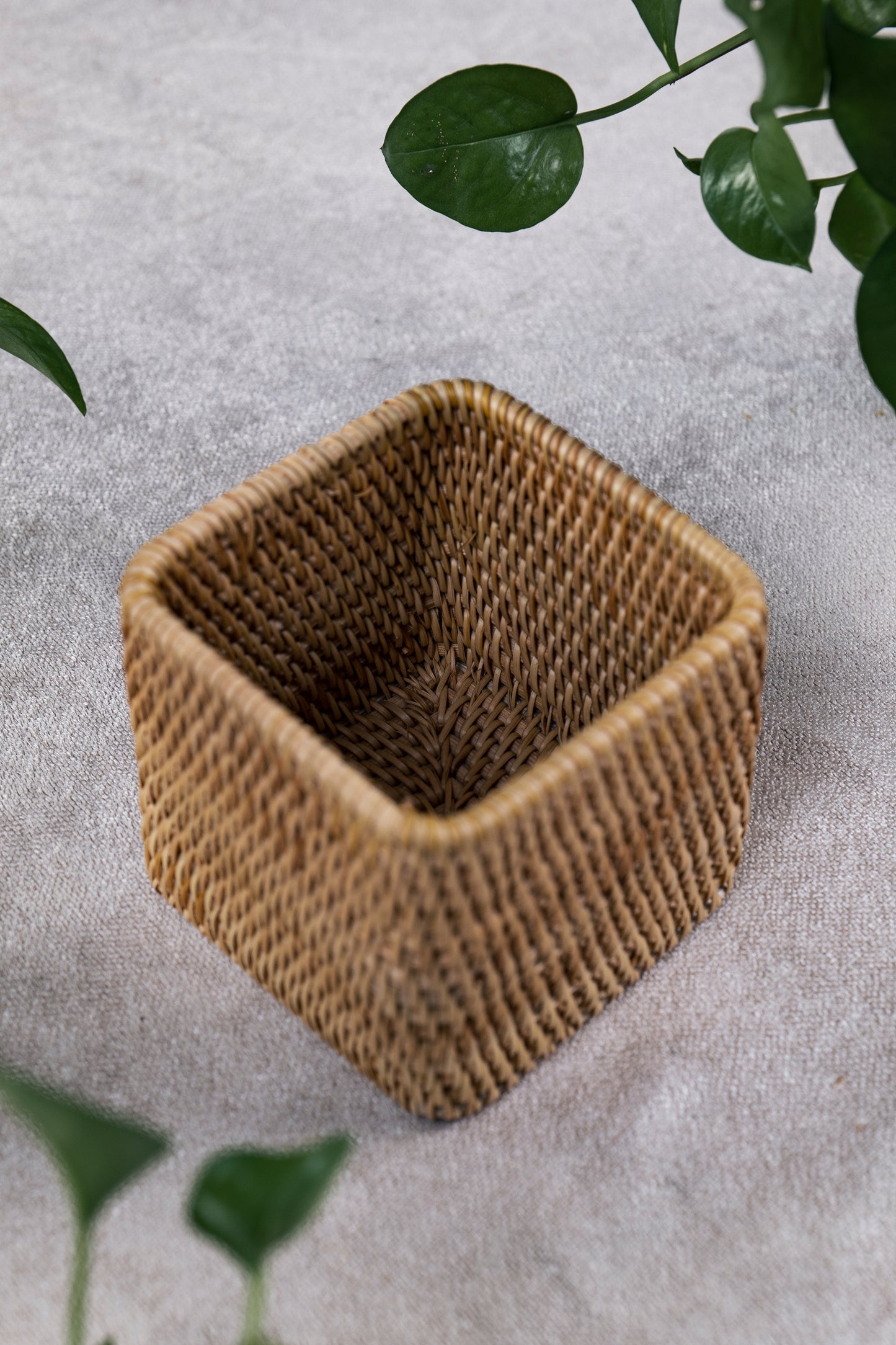 Hand Crafted Rattan Square Box, Desk Organizer, Container, Mini-Basket.