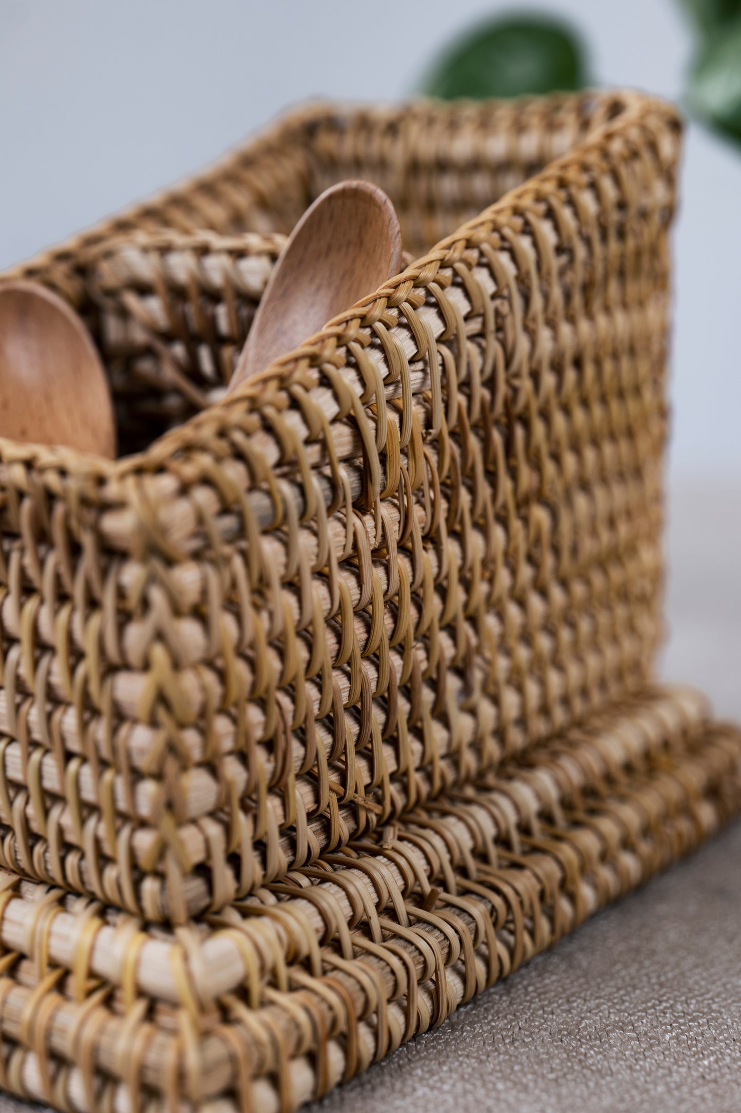 Hand Crafted Rattan Remote Caddy, Desk Organizer, Cutlery Caddy