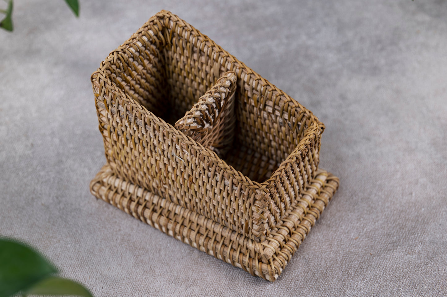 Hand Crafted Rattan Remote Caddy, Desk Organizer, Cutlery Caddy