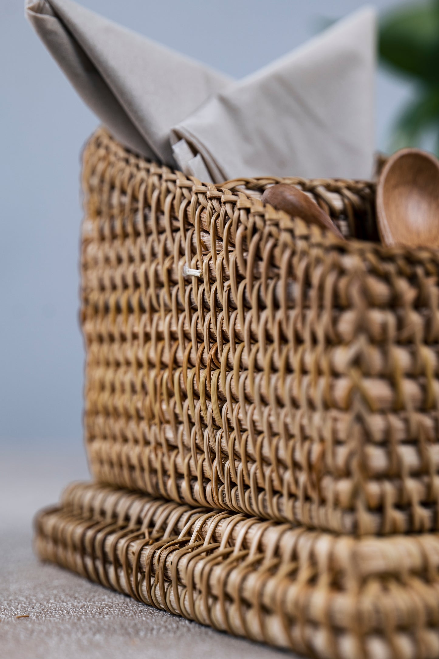 Hand Crafted Rattan Remote Caddy, Desk Organizer, Cutlery Caddy