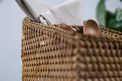 Hand Crafted Rattan Remote Caddy, Desk Organizer, Cutlery Caddy