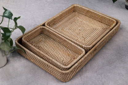 Set of 3 Handmade Rattan Trays