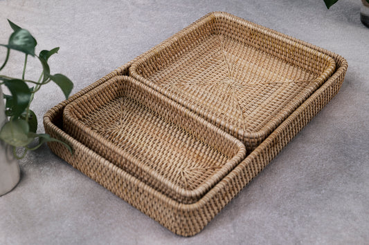 Set of 3 Handmade Rattan Trays