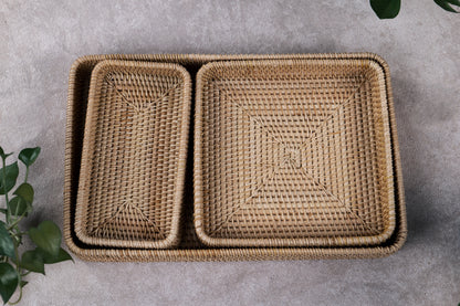 Set of 3 Handmade Rattan Trays