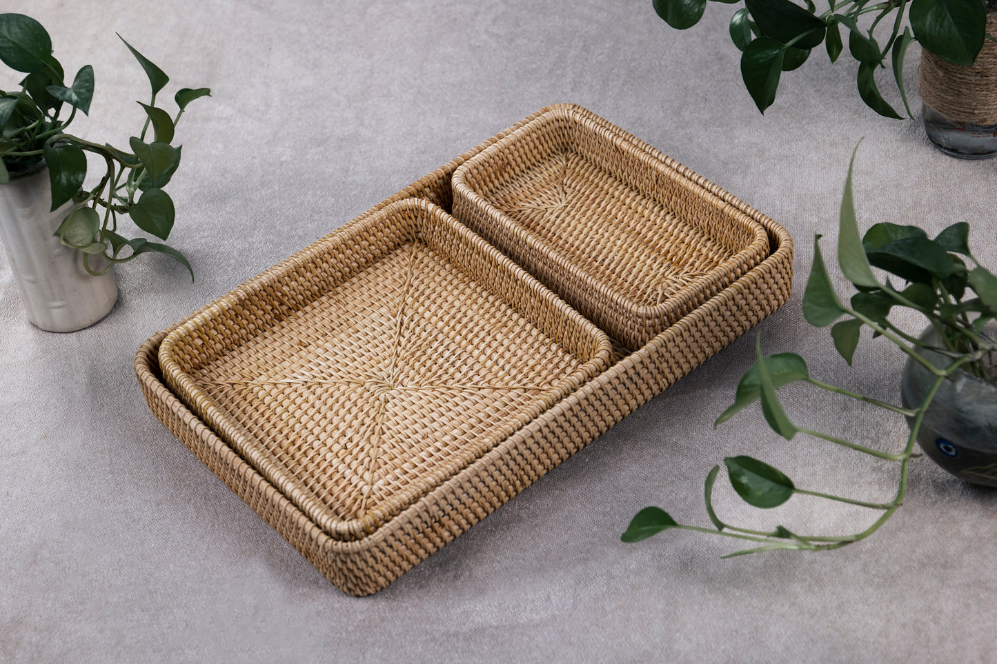 Set of 3 Handmade Rattan Trays