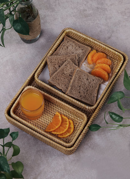 Set of 3 Handmade Rattan Trays