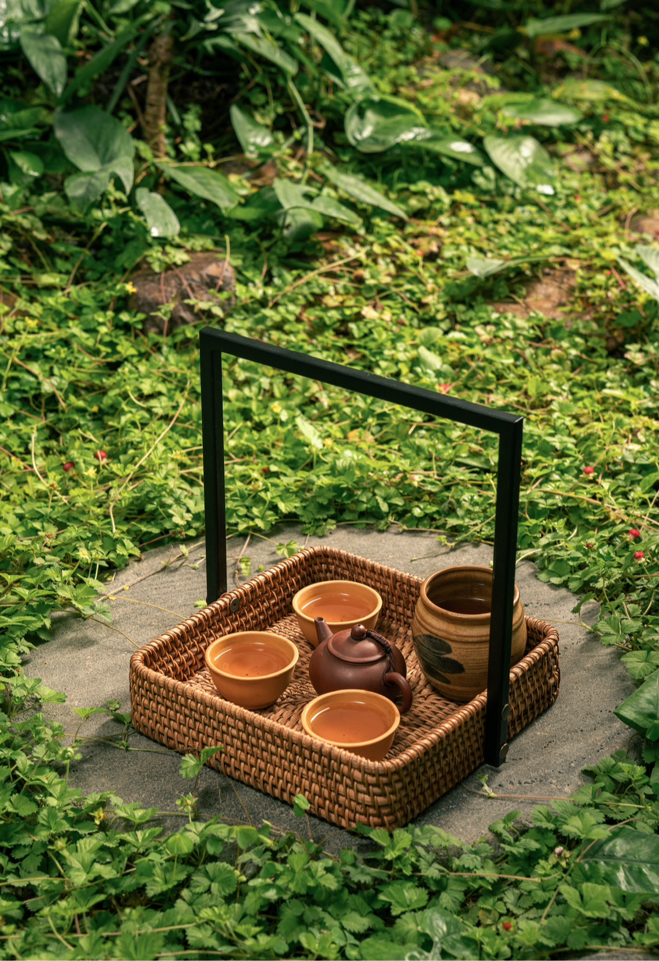 Handmade Rectangular Rattan Basket with Handle.