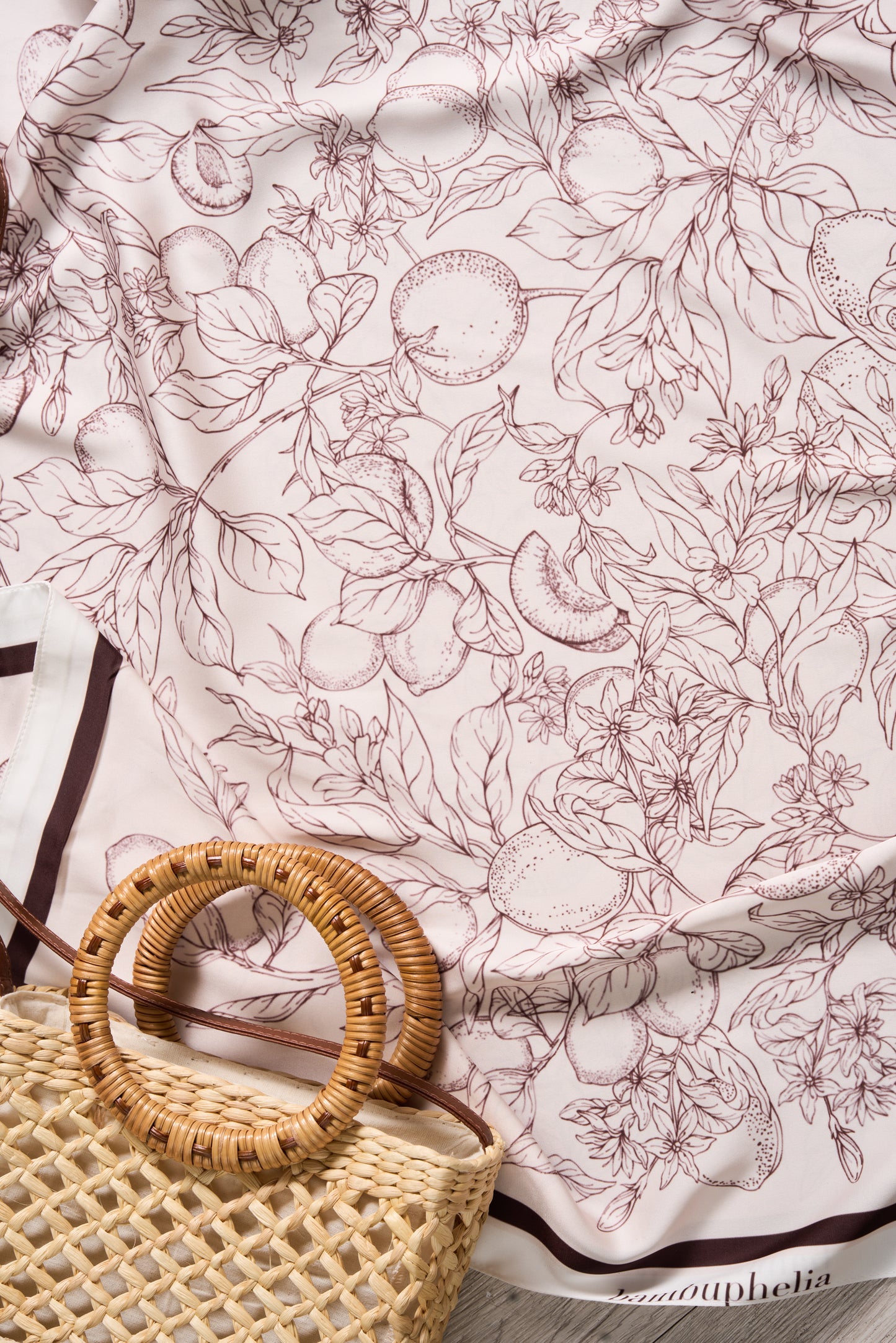 Rattan Handbag with Silk Scarf on Round Handle