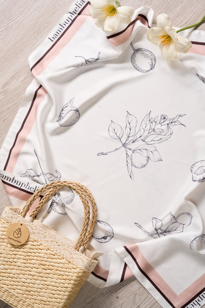 Handbag with Silk Scarf on Rattan Handle