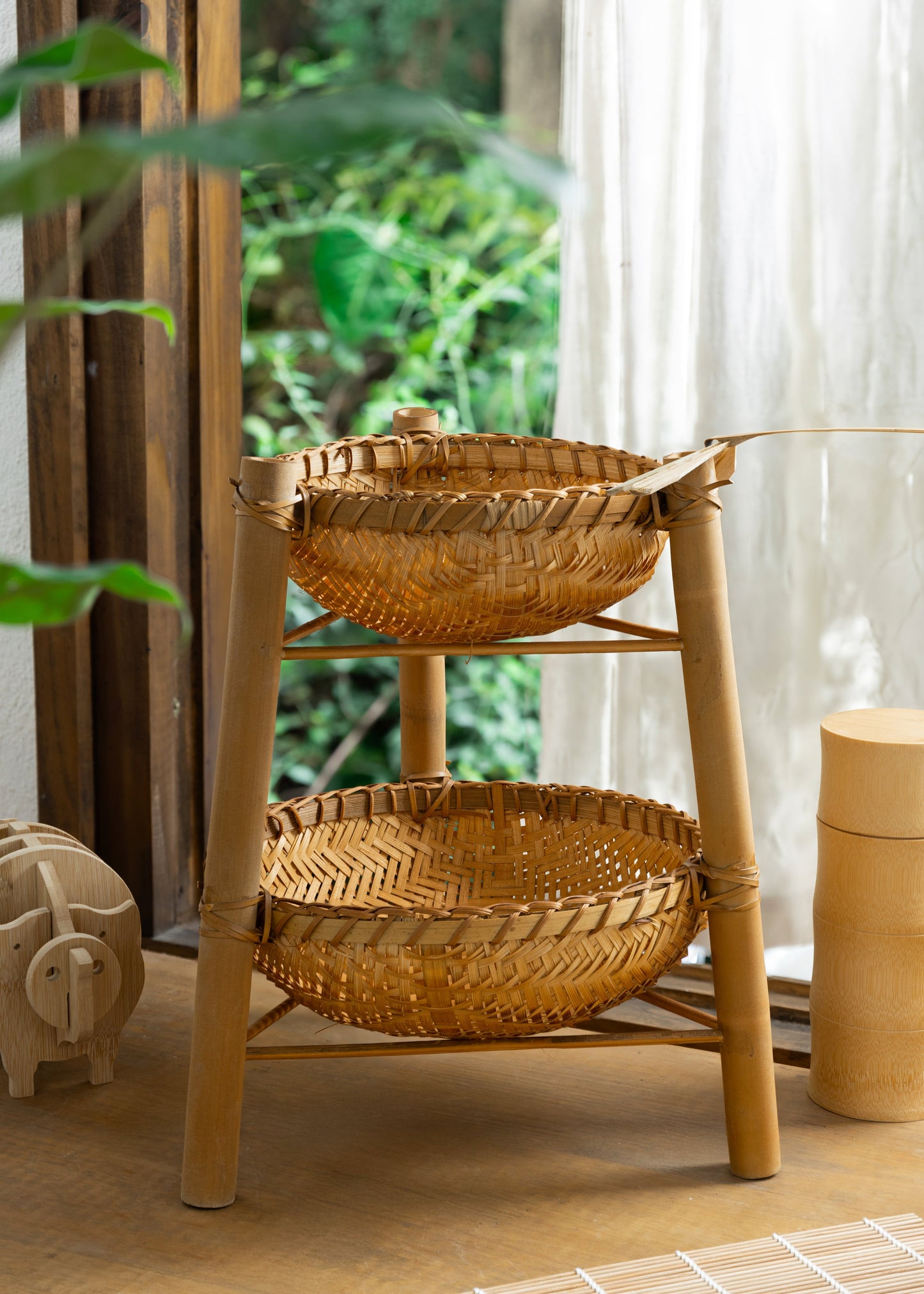 Bamboo Tiered Basket Stand.