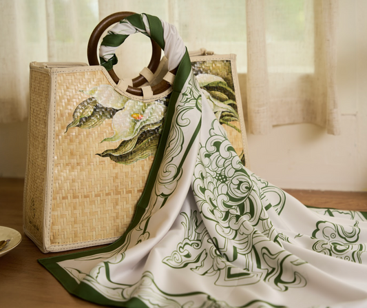Hand-Painted Lily Tote Bag with Silk Scarf