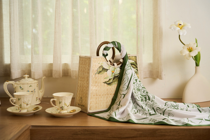 Hand-Painted Lily Tote Bag with Silk Scarf