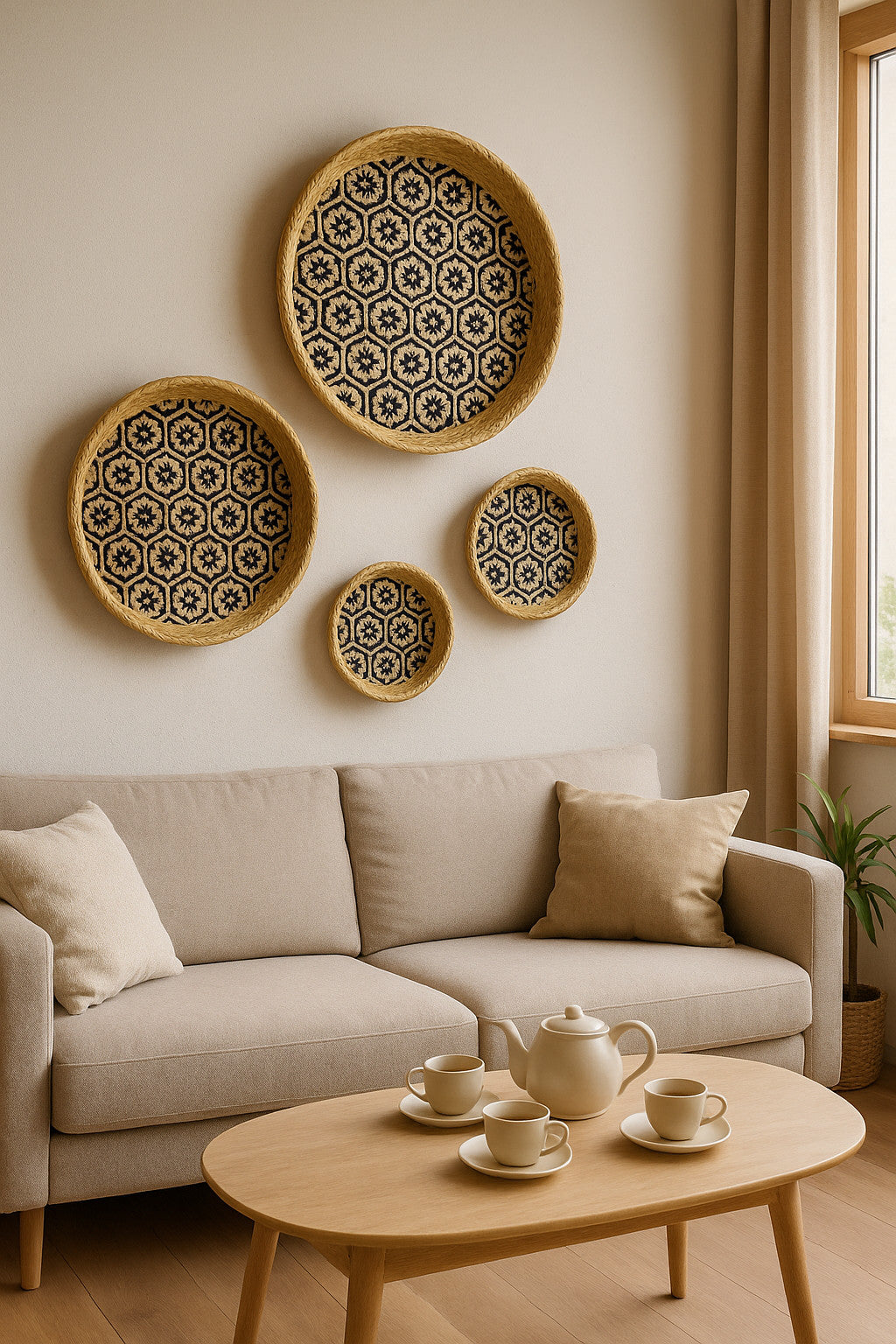 Set of 4 Decorative Rattan Trays