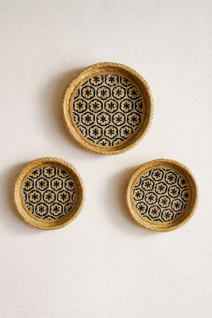 Set of 4 Decorative Rattan Trays