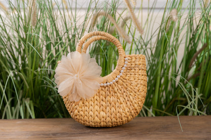 Woven Handbag with Top-Handle  (White Fleur) | Sustainable, Eco-Friendly Materials