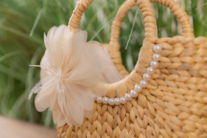 Woven Handbag with Top-Handle  (White Fleur) | Sustainable, Eco-Friendly Materials