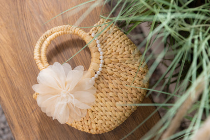 Woven Handbag with Top-Handle  (White Fleur) | Sustainable, Eco-Friendly Materials