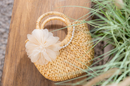 Woven Handbag with Top-Handle  (White Fleur) | Sustainable, Eco-Friendly Materials