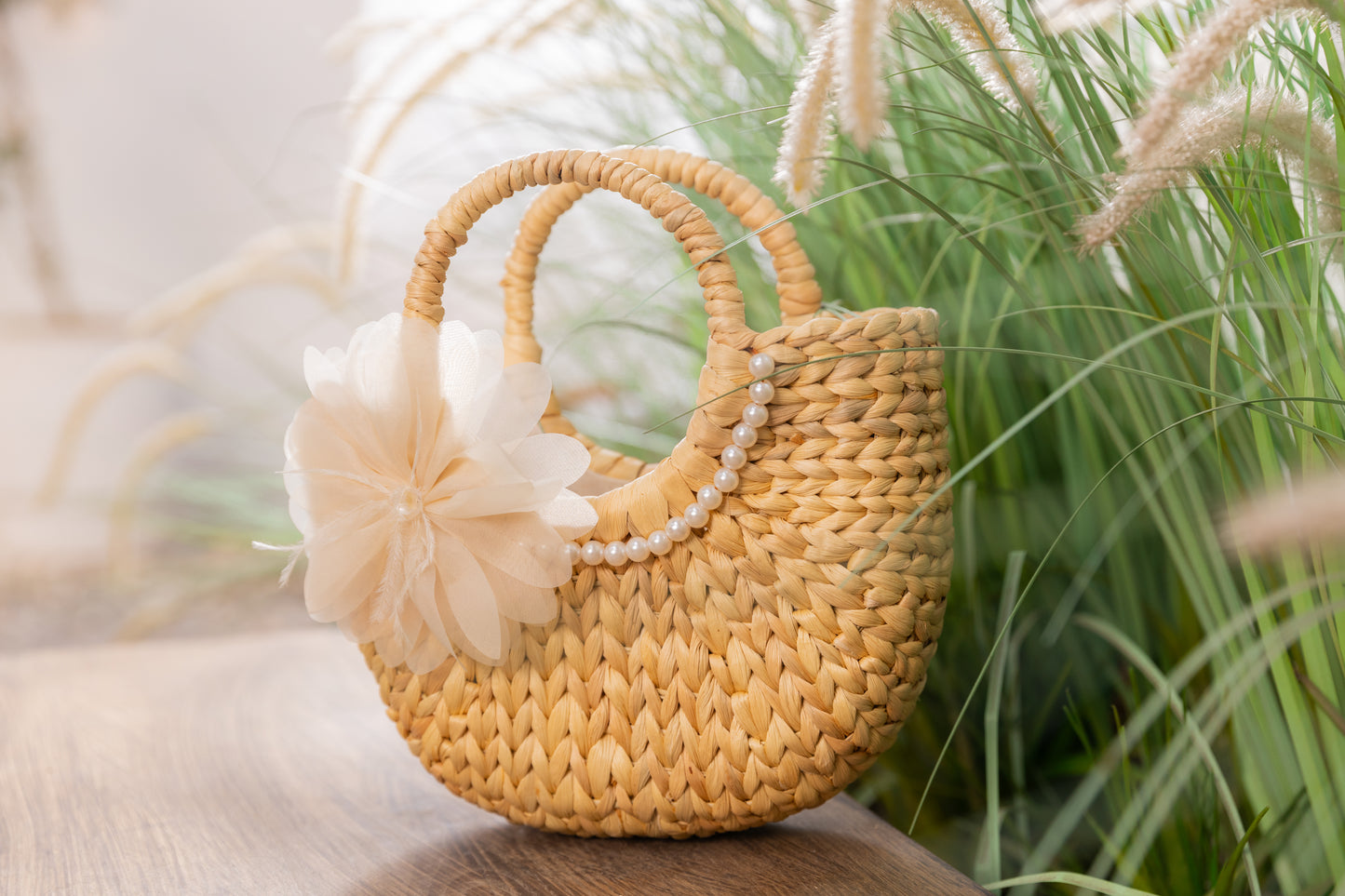 Woven Handbag with Top-Handle  (White Fleur) | Sustainable, Eco-Friendly Materials