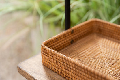 Handmade Rectangular Rattan Basket with Handle.